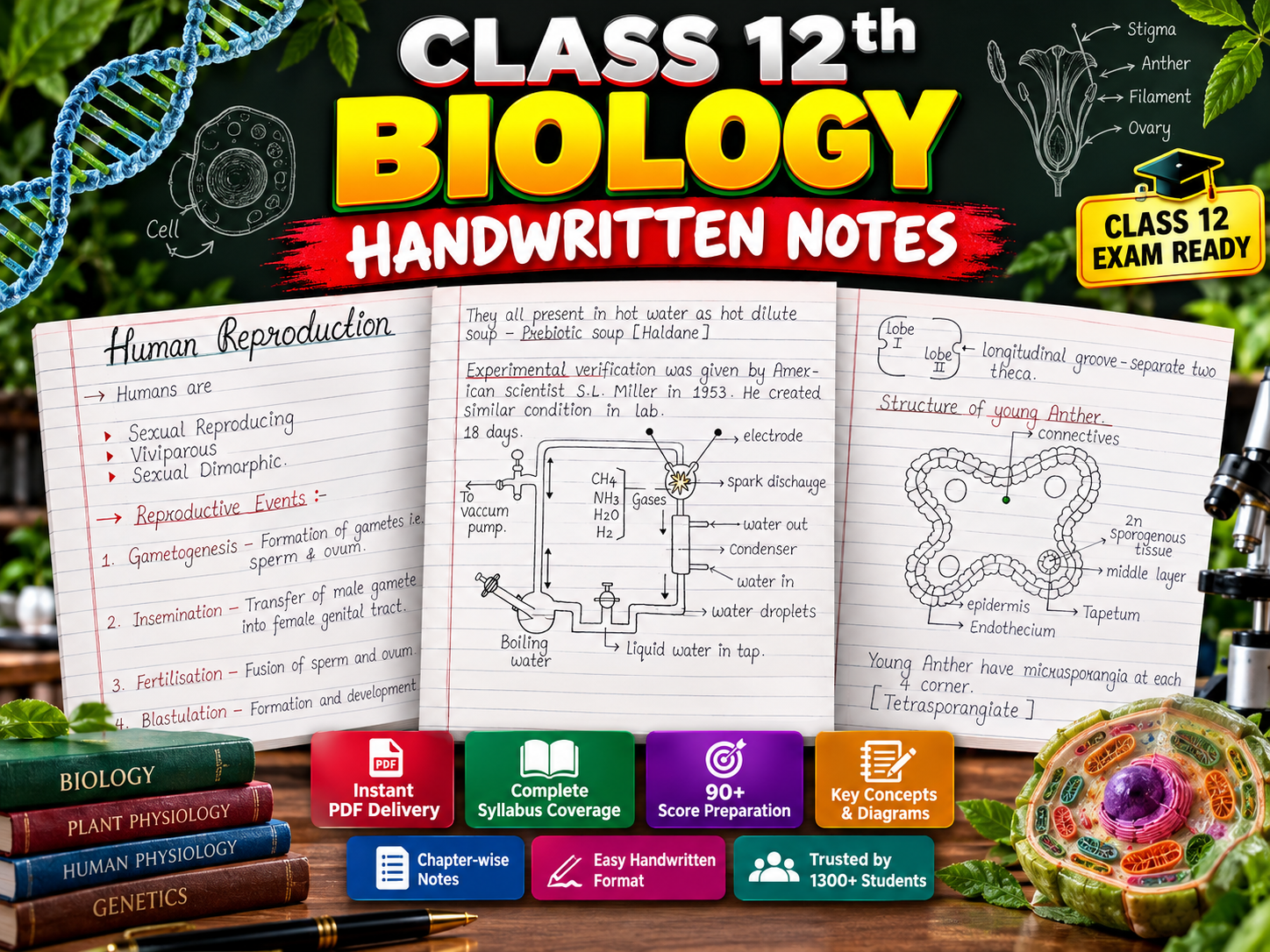 Class 12 Biology Handwritten Notes PDF | Complete NCERT Biology Notes | CBSE Board Exam Preparation 2026–27